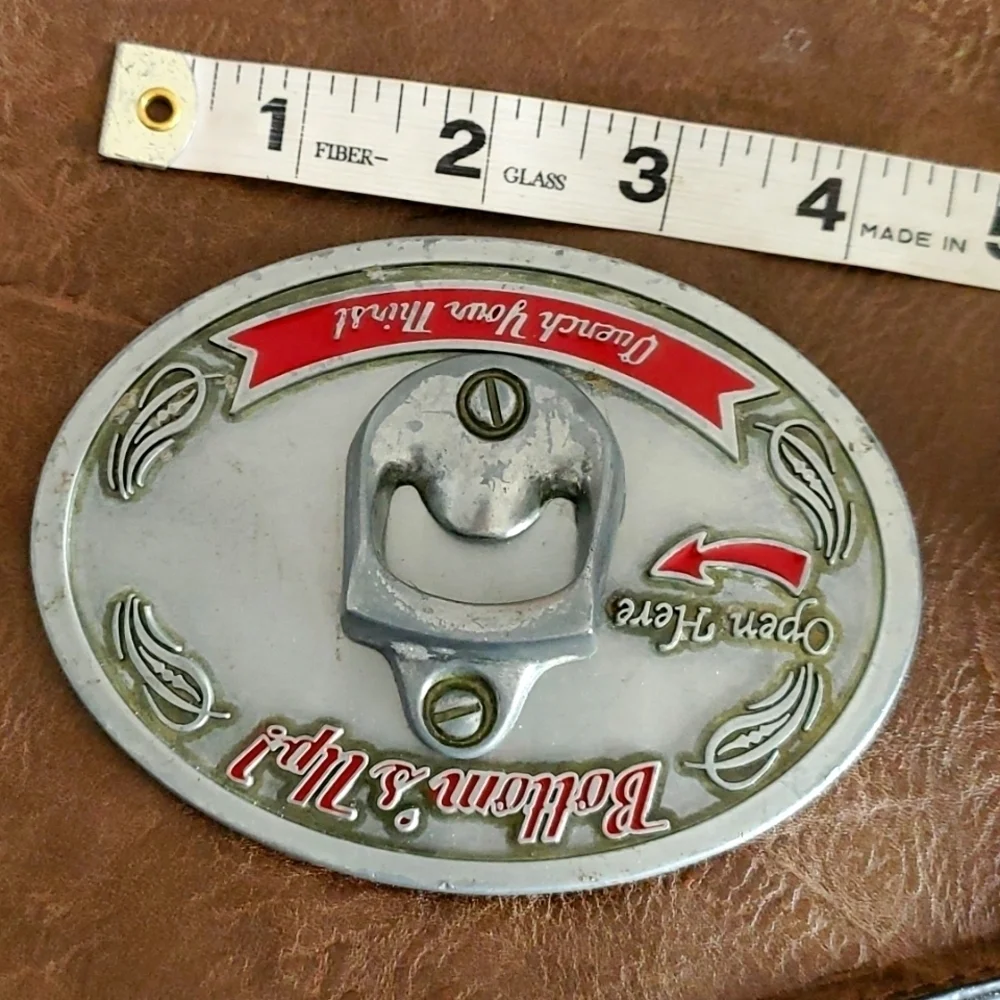 VINTAGE 90s BOTTOMS UP BELT BUCKLE WITH BOTTLE OPENER